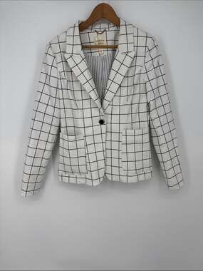 Autres Filles White Windowpane Blazer Jacket - White/Black